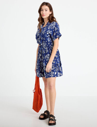 Robe courte &eacute;vas&eacute;e col chemise bleu marine femme