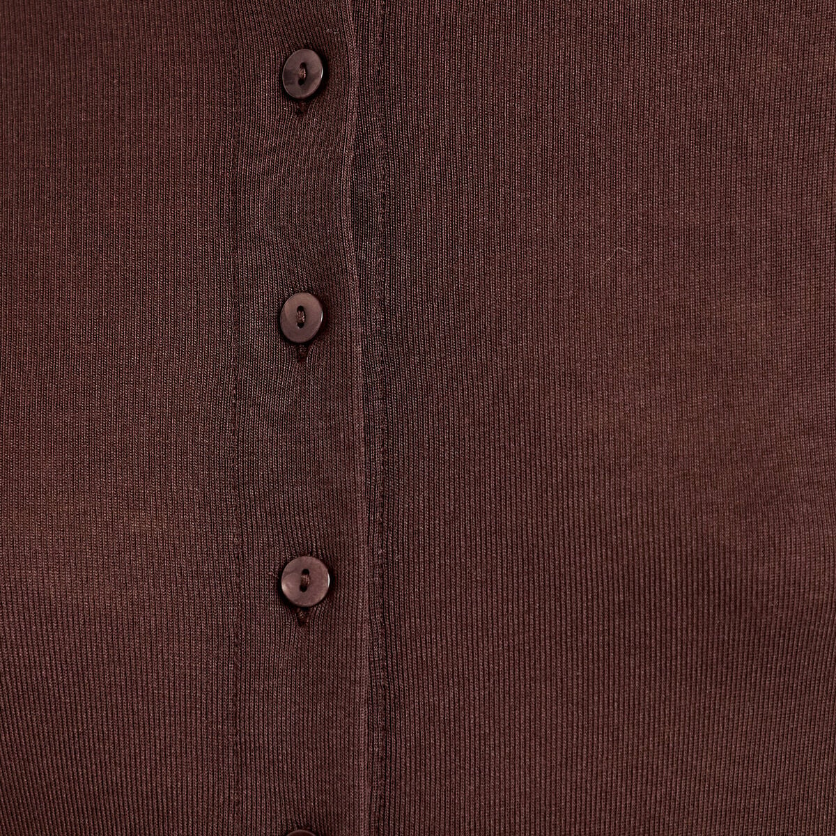 Gilet ajust&eacute; col rond manches longues marron fonc&eacute; femme