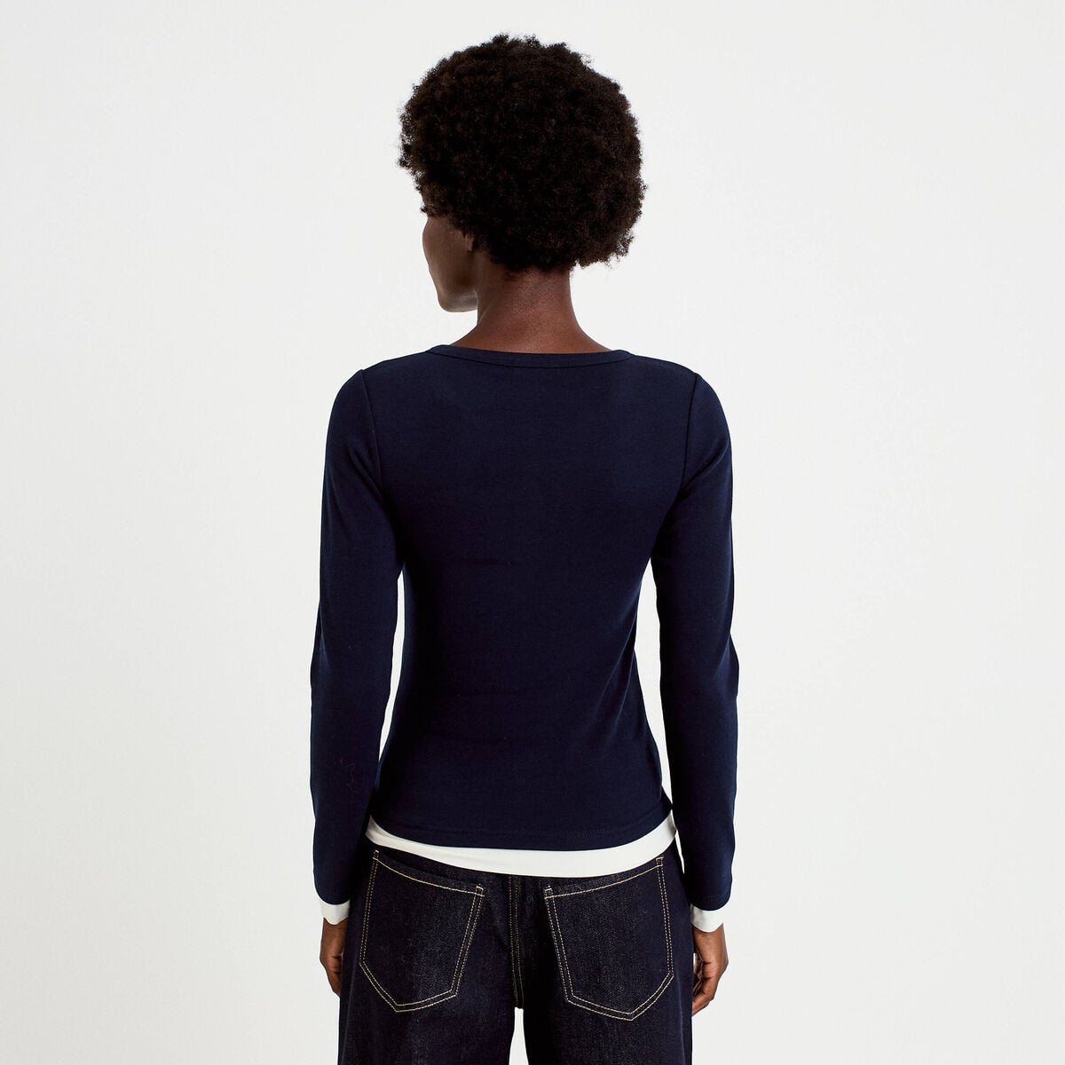Doudou col rond manches longues bleu marine femme