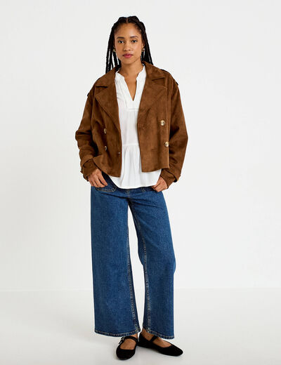 Blouse col v manches longues ecru femme