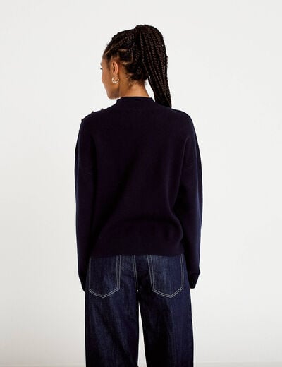 Pull col montant manches longues bleu marine femme