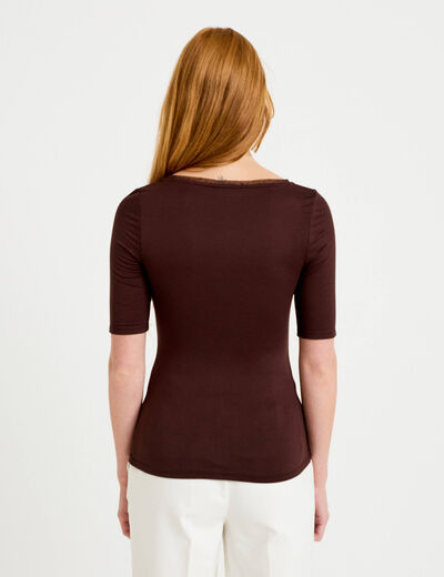 T-shirt ajust&eacute; manches courtes marron fonc&eacute; femme