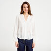 Blouse broderie col V manches longues ecru femme
