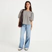 Blouse effet boule manches courtes bleu femme