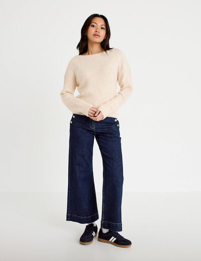 Pull col bateau beige femme