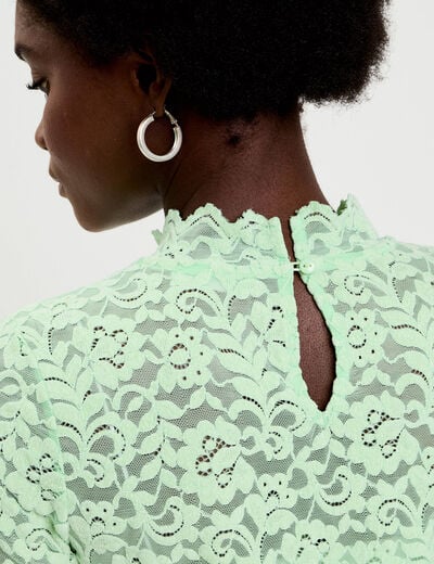 T-shirt dentelle manches longues vert pastel femme