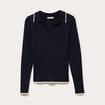 Polo ajust&eacute; cropped manches longues bleu marine femme