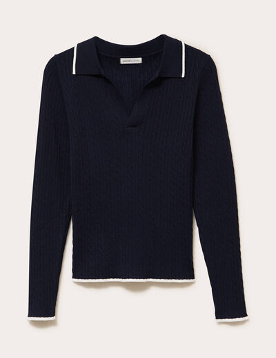 Polo ajust&eacute; cropped manches longues bleu marine femme