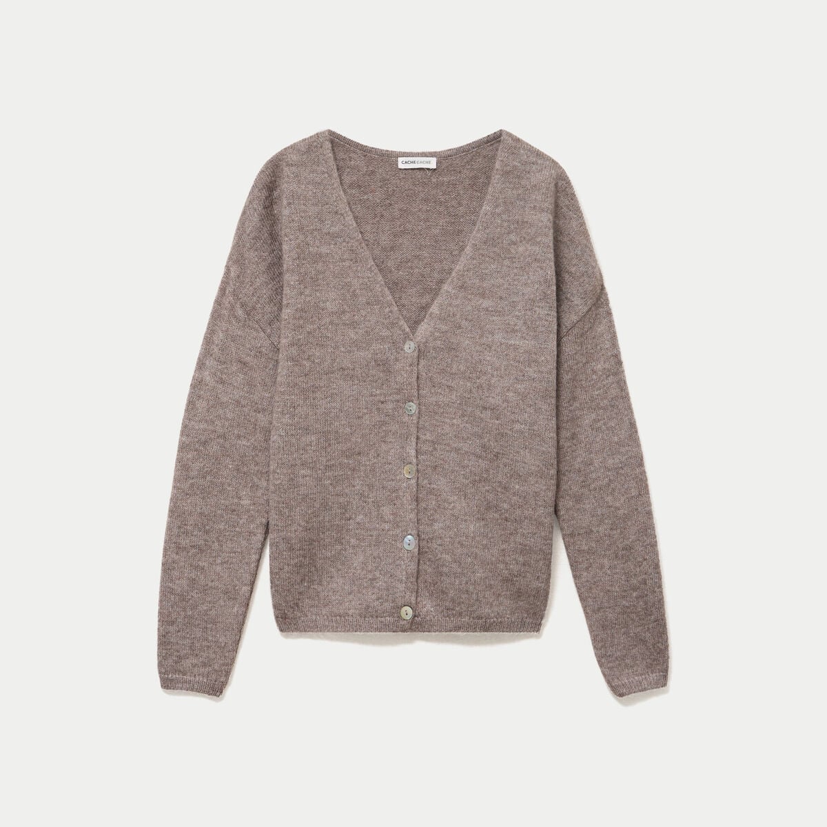 Gilet boutonn&eacute; avec col en V taupe femme