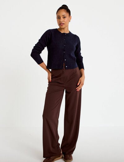 Gilet boutonn&eacute; manches longues bleu marine femme