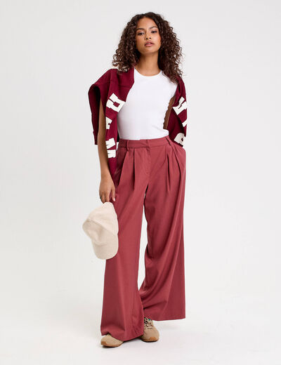Pantalon large rouge fonc&eacute; femme