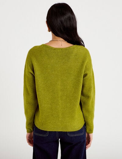 Gilet boutonn&eacute; avec col en V vert fonc&eacute; femme