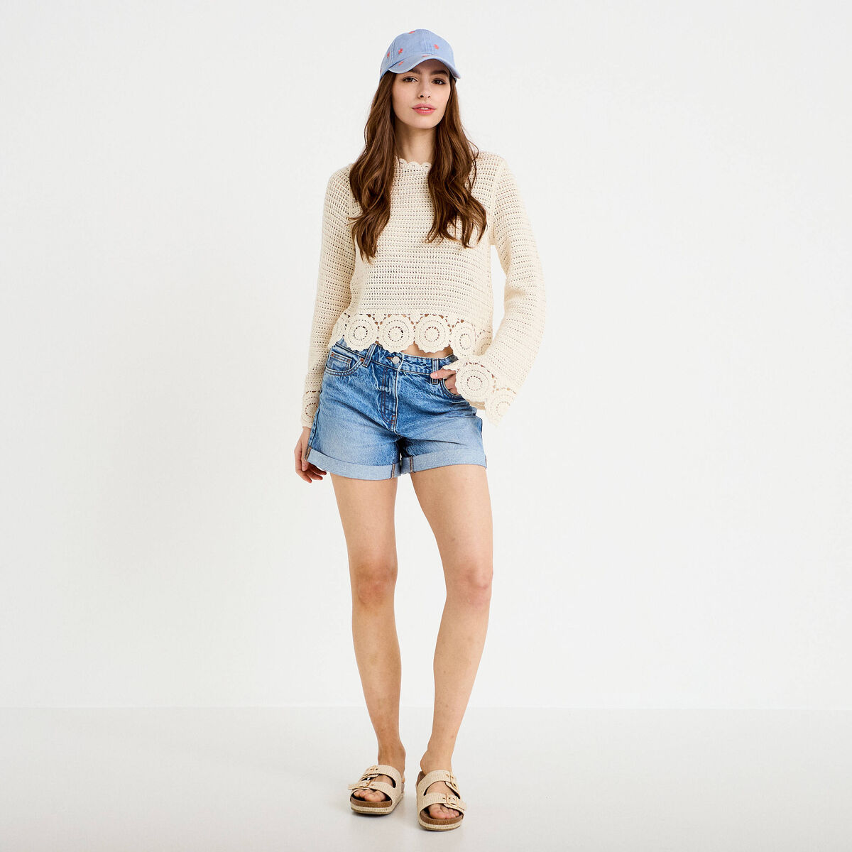 Pull manches longues ecru femme