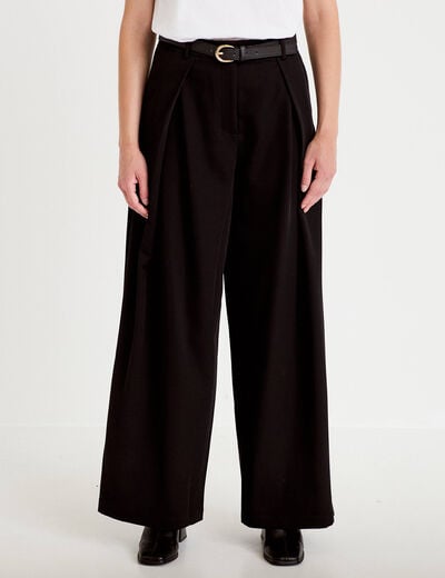 Pantalon large avec ceinture amovible noir femme