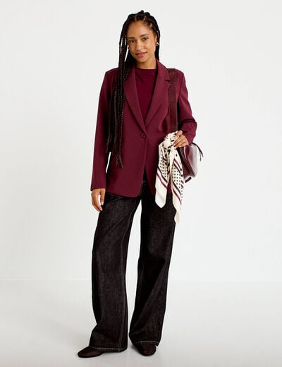 T-shirt col rond manches courtes bordeaux femme