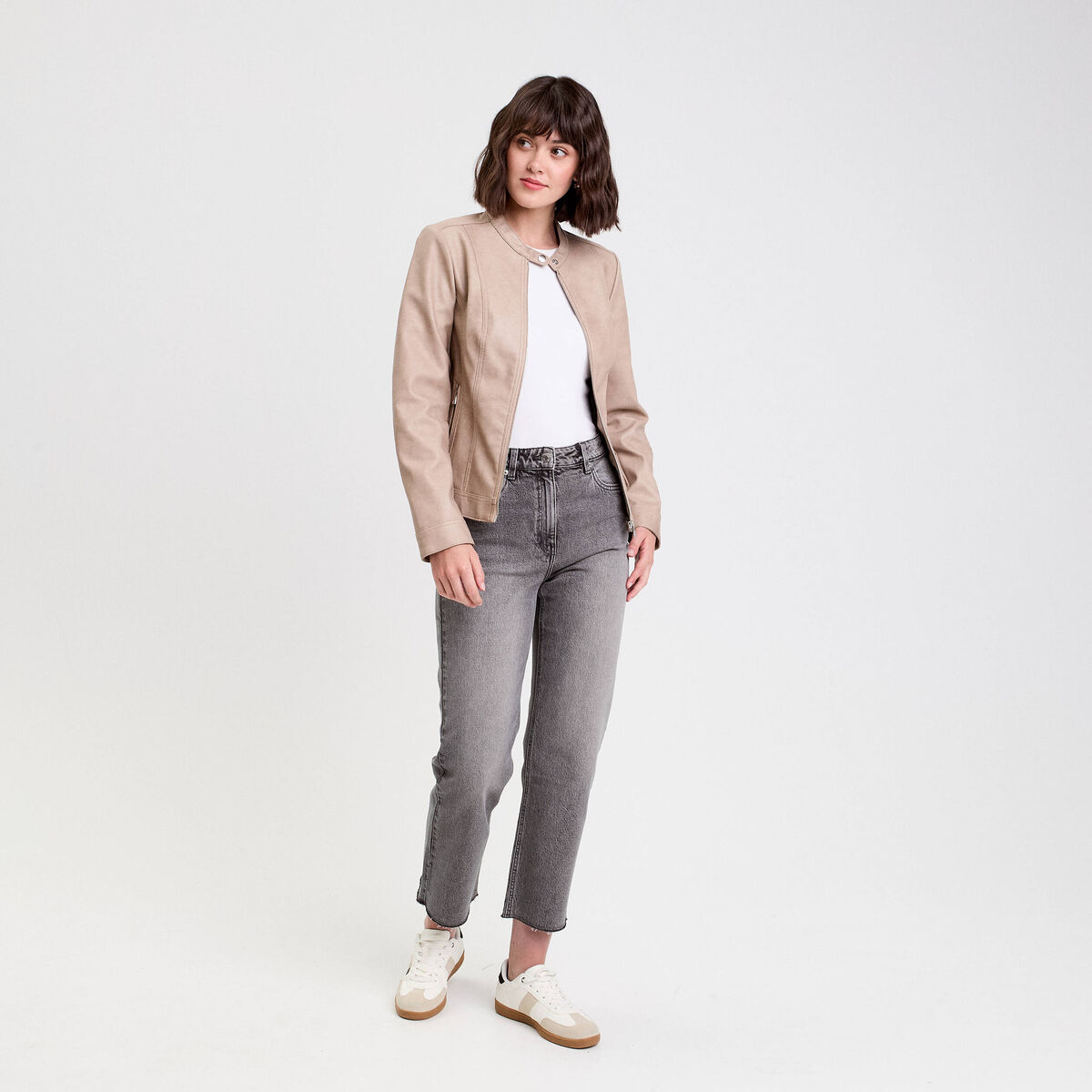 Veste droite zipp&eacute;e sable femme