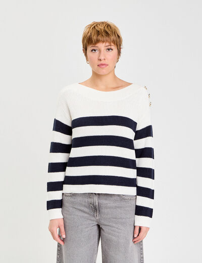 Pull col bateau ecru femme