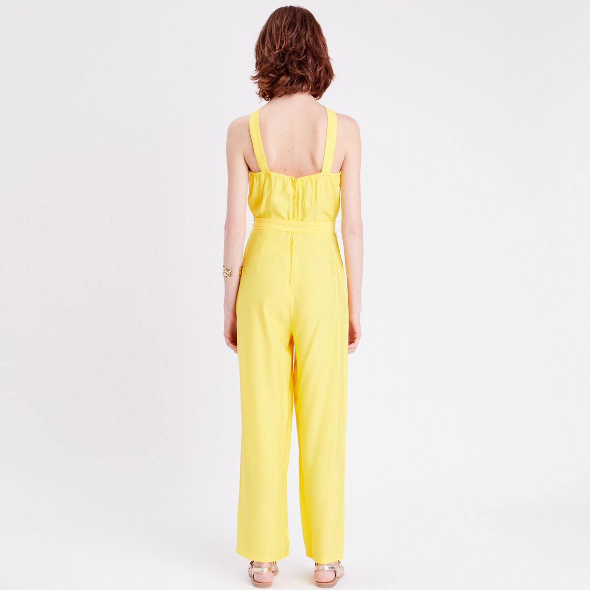 Combinaison pantalon jambes larges jaune fluo femme
