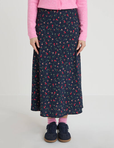 Jupe &eacute;vas&eacute;e longueur 3/4 bleu marine femme