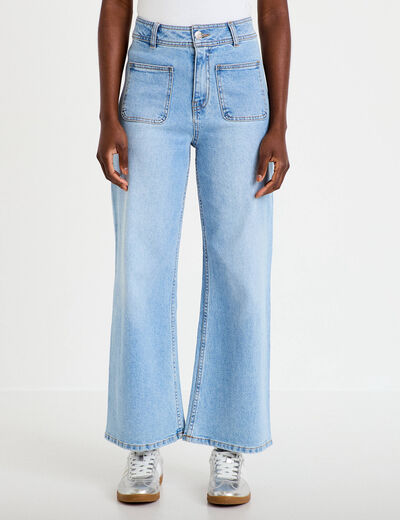Jean wide leg cropped taille haute denim bleach femme