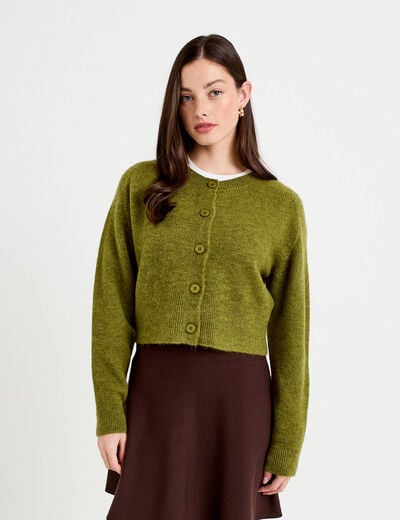 Gilet col rond vert fonc&eacute; femme