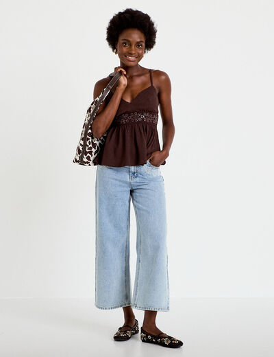 D&eacute;bardeur d&eacute;tail crochet marron fonc&eacute; femme