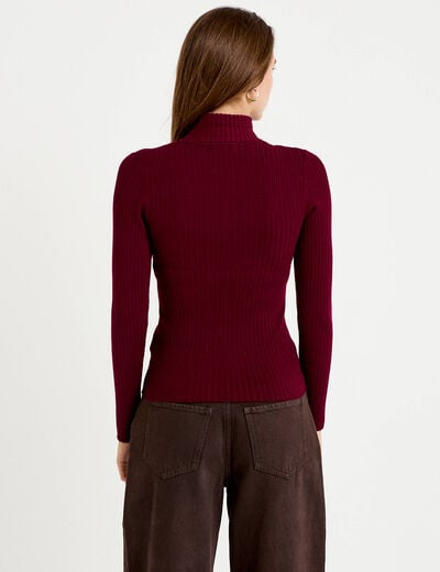 Pull c&ocirc;tel&eacute; col roul&eacute; bordeaux femme