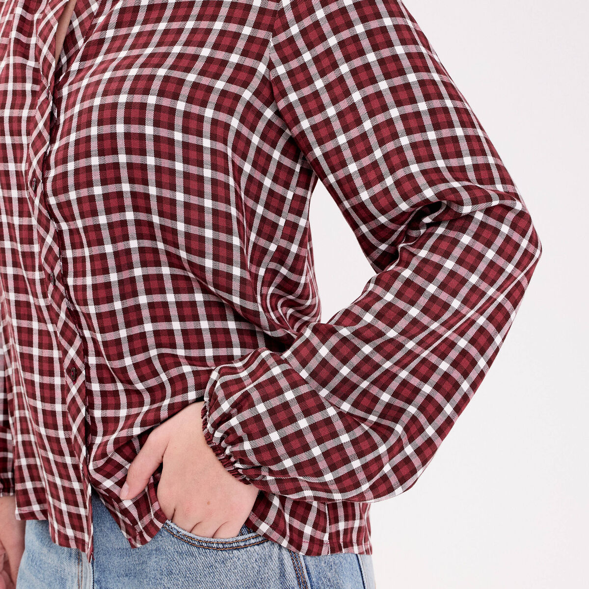 Blouse col montant manches longues bordeaux femme