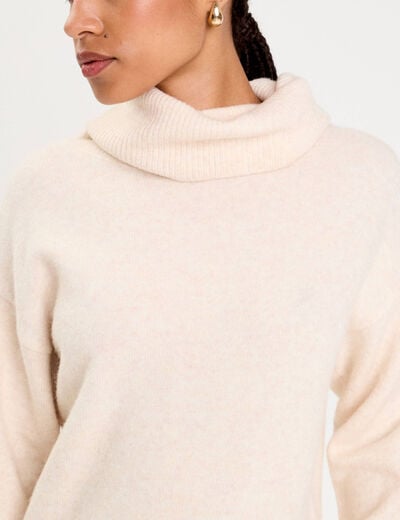 Pull avec col roul&eacute; ecru femme