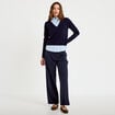 Pantalon large taille haute bleu marine femme