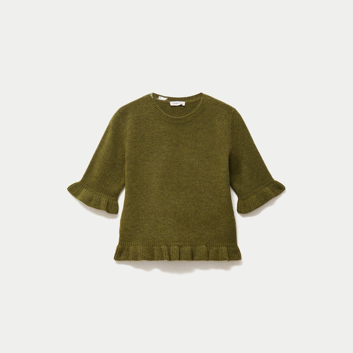 Pull col rond manches courtes vert fonc&eacute; femme