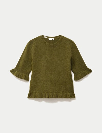 Pull col rond manches courtes vert fonc&eacute; femme