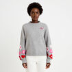 Pull oversize broderie col rond gris clair femme