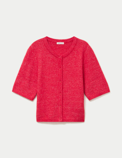 Gilet duveteux manches 3/4 rouge femme