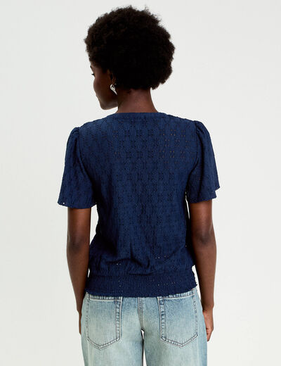 T-shirt manches courtes bleu fonc&eacute; femme
