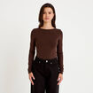 Body cintr&eacute; manches longues bateau marron fonc&eacute; femme