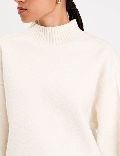 Sweat col montant ecru femme