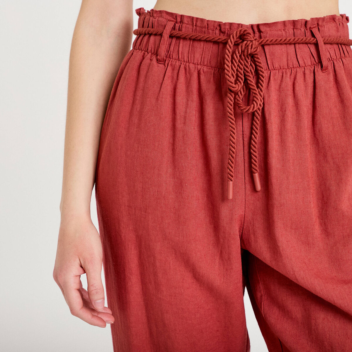 Pantalon large 7/8&egrave;me taille haute vieux rose femme