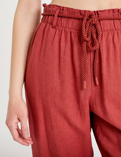 Pantalon large 7/8&egrave;me taille haute vieux rose femme