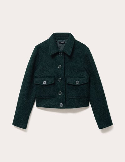 Veste bouclette boutonn&eacute;e vert fonc&eacute; femme