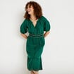 Robe &eacute;vas&eacute;e broderie col chemise vert fonc&eacute; femme