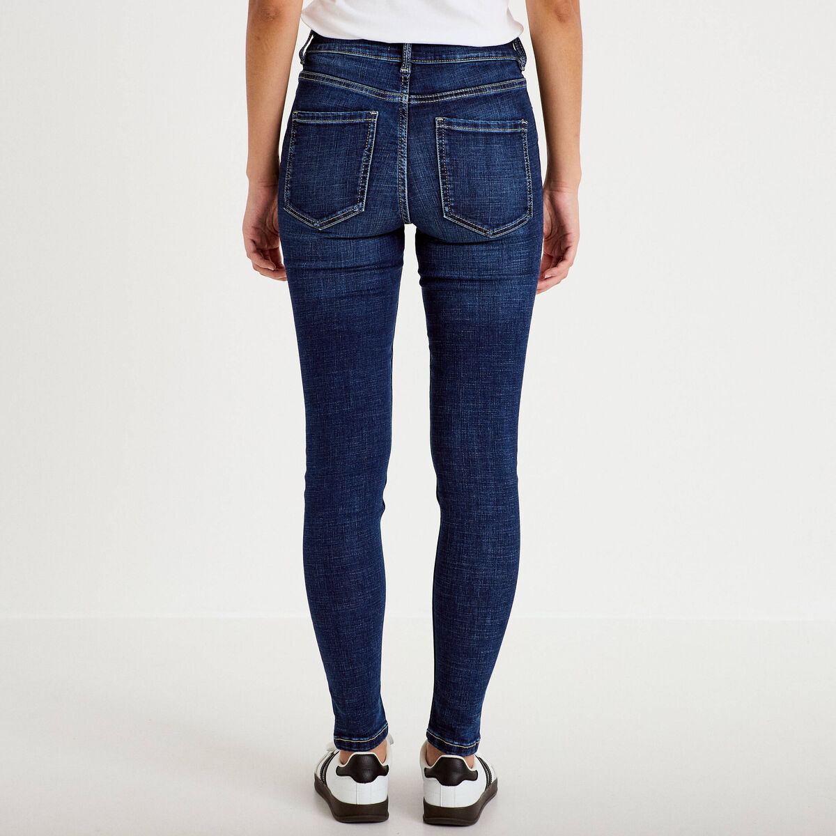 Jean skinny taille haute bleu fonc&eacute; femme
