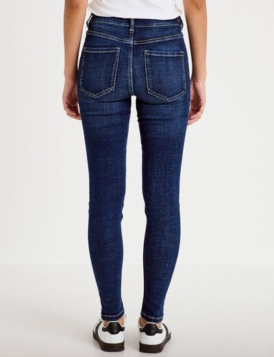 Jean skinny taille haute bleu fonc&eacute; femme