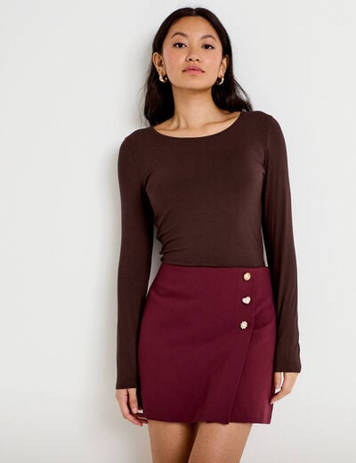 Jupe-short &eacute;vas&eacute;e taille haute bordeaux femme
