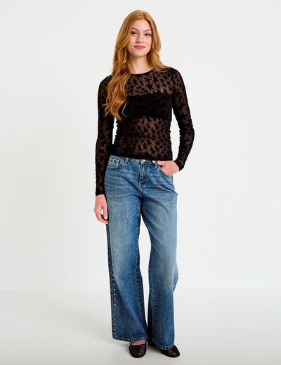 Jean wide leg taille basse denim double stone femme