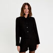Veste droite cropped en tweed noir femme