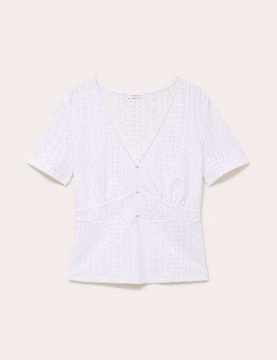 T-shirt ajour&eacute; taille empire ecru femme