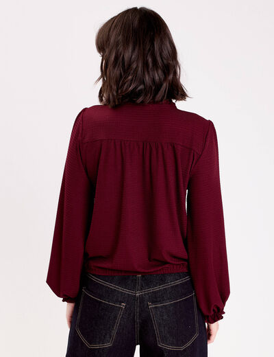 Blouse d&eacute;tails volants violet fonc&eacute; femme