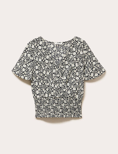 Blouse cintr&eacute;e cropped manches courtes noir femme