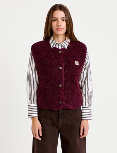 Gilet sans manches effet polaire prune femme